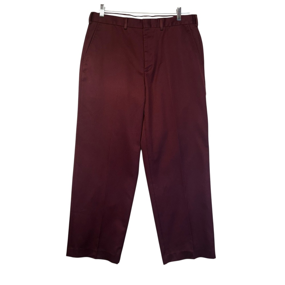Lands End Mens‎ Burgundy Chinos Trousers Professional Work Classic 35x30
